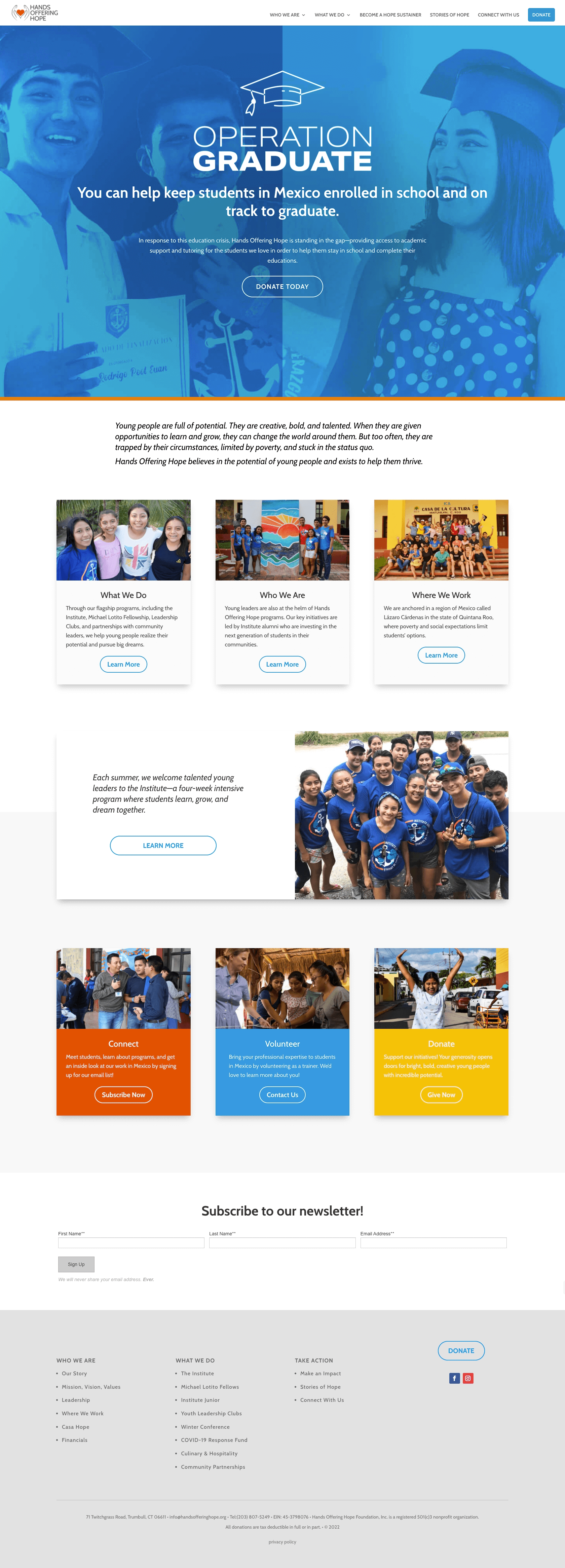hands offering hope website homepage
